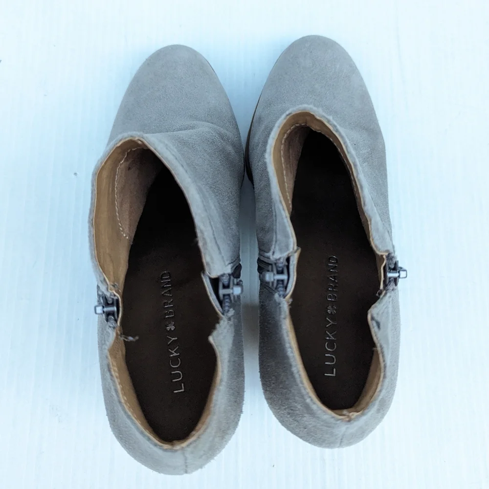 LUCKY BRAND Noryn gray suede leather heeled ankle booties